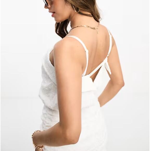 NEW ASOS NORDSTROM White Ruched Toggle Detail Strappy Textured Mini Dress Size 8 - Picture 3 of 9
